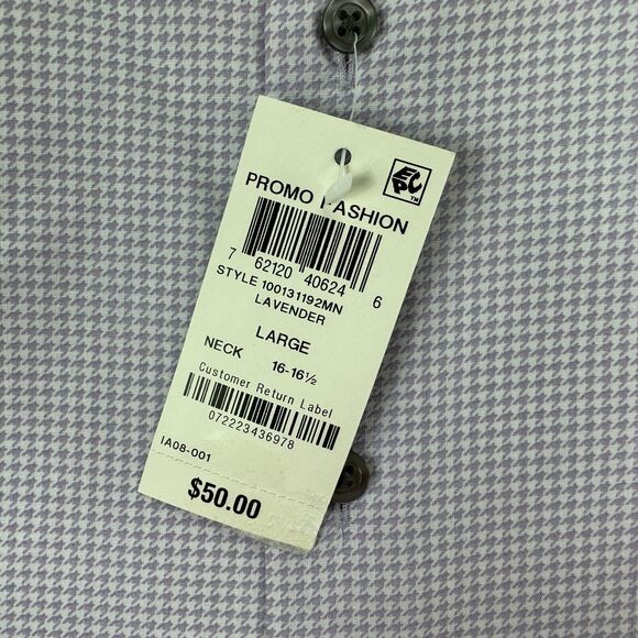 Alfani Mens Slim Fit Houndstooth Dress Shirt Light Purple 16-16.5 - Picture 3 of 3